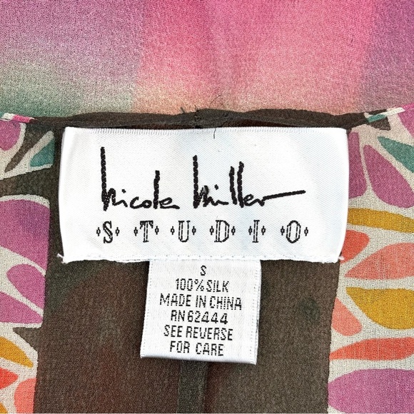 Vintage Nicole Miller Silk Chiffon Kimono Top Sheer Floral Tie Front Size Small - Picture 10 of 13
